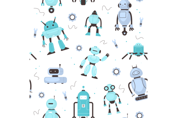 Download Seamless Pattern Kids Robots. Funny Chil - Robots Collection