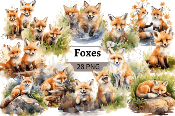 Download Watercolor Cute Foxes Clipart Bundle - Foxes Collection