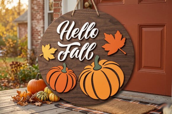 Download Hello Fall Pumpkin Door Sign SVG - Premium Resources