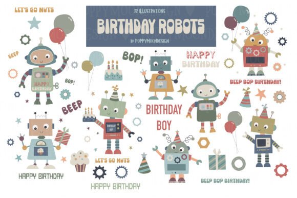 Download Birthday Robots Clipart Set - Robots Collection
