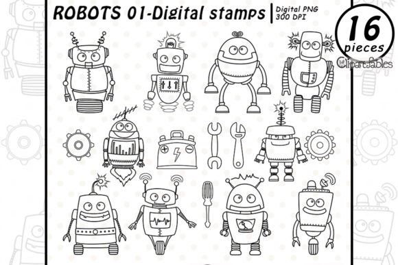 Download Cute Robots - Digital Stamps - Robots Collection