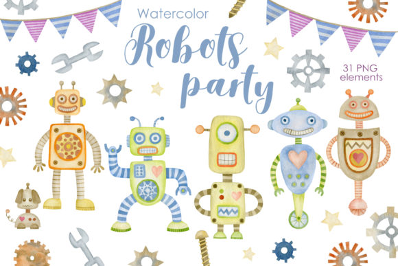 Download Watercolor Robots Clipart - Robots Collection