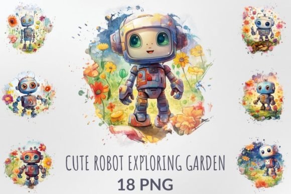Download Cute Robots Exploring Garden Sublimation - Robots Collection
