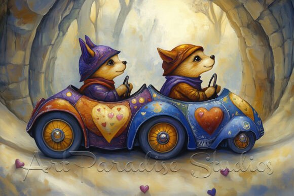 Download Foxes Racing in Heart Cars Painting - Foxes Collection